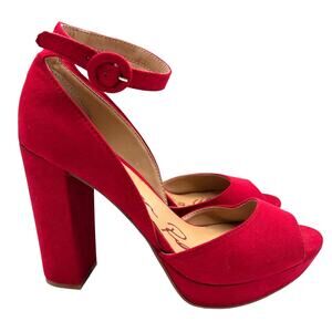 American Rag Areeta D'Orsay Size 7 Platform Block Heel Sandals Red Velvet Date